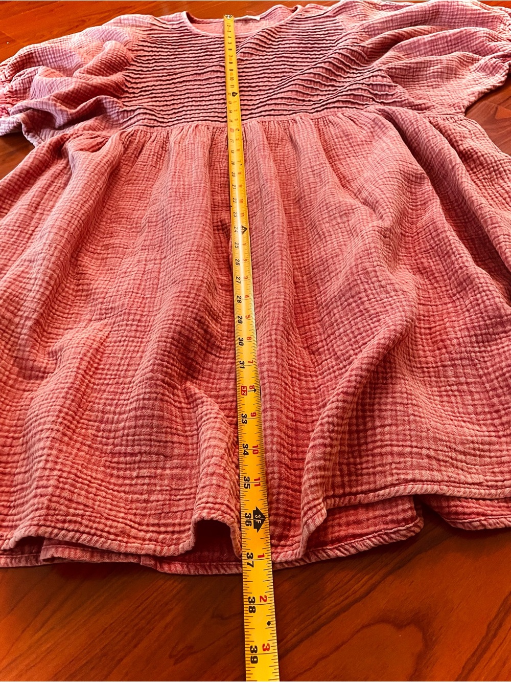 Easel Crinkle Gauze Dress Oversized Boho Midi Balloon Slv Clay Coastal Cottage L - Picture 13 of 13